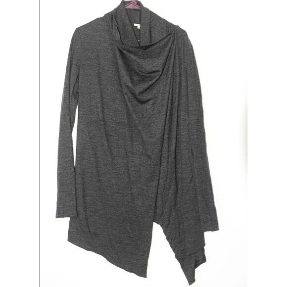 HELMUT LANG Cardigan Womens M Dark Grey Draped Asymmetric Hem Modern Chic - Picture 1 of 5